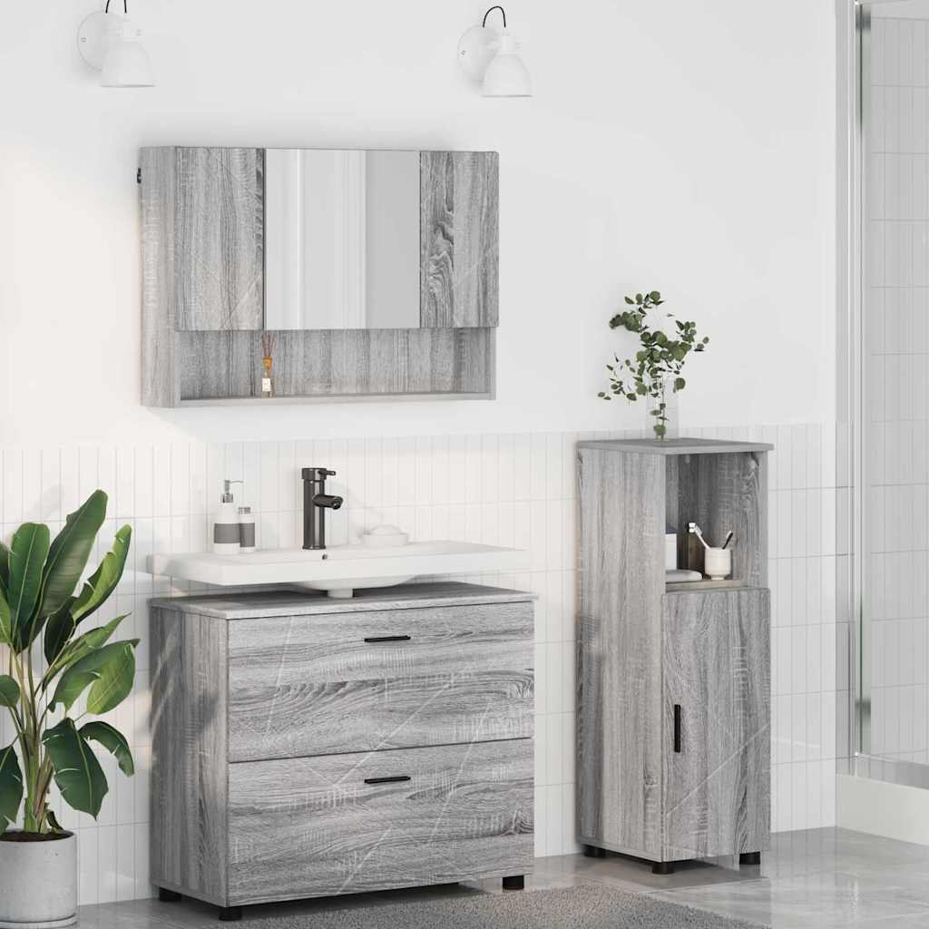 Bathroom Furniture Set 3 pcs Grey sonoma 76.5 x 35 x 64 cm